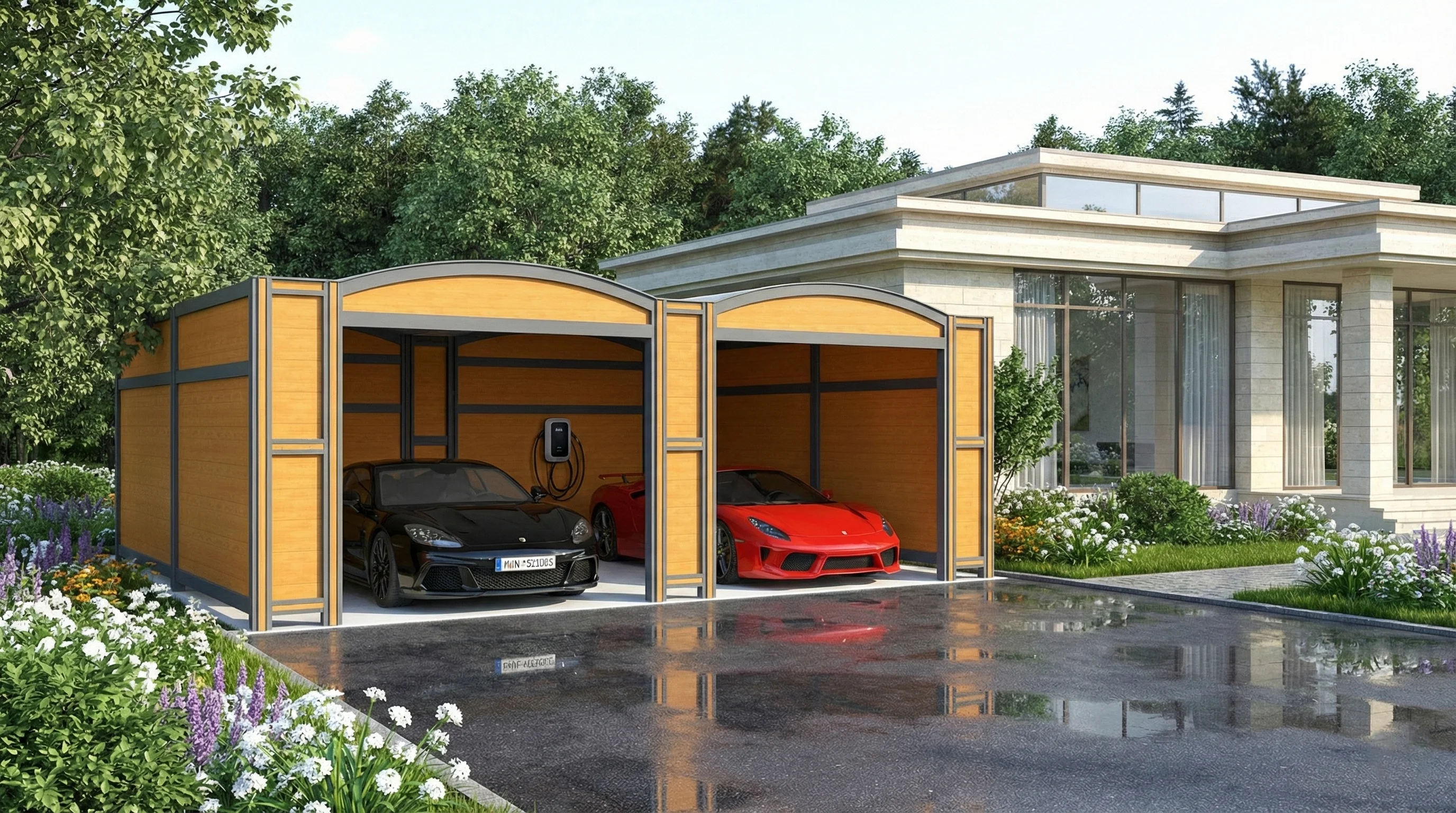 Model 2 - İkili Kapalı Kepenksiz Şarj Kitli Villa Garajı