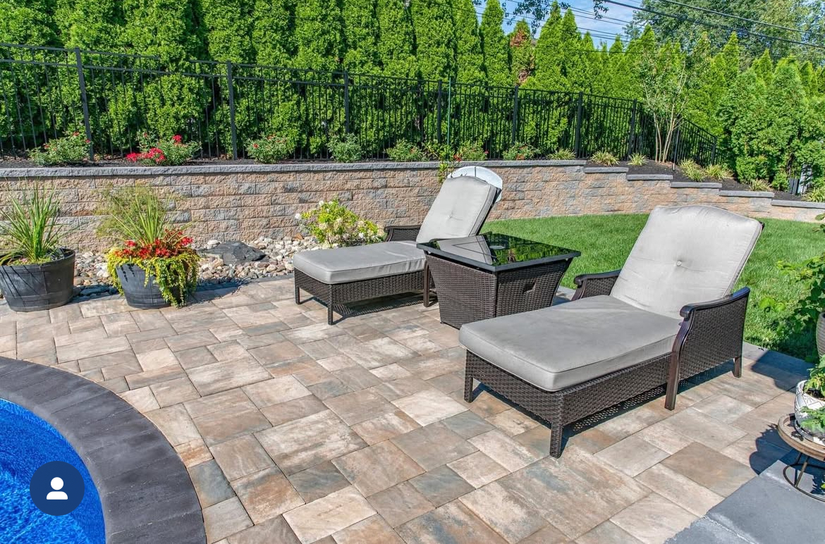 Hardscape design and construction – custom patio and retaining wall by Foraker Landscaping Bucks County PA