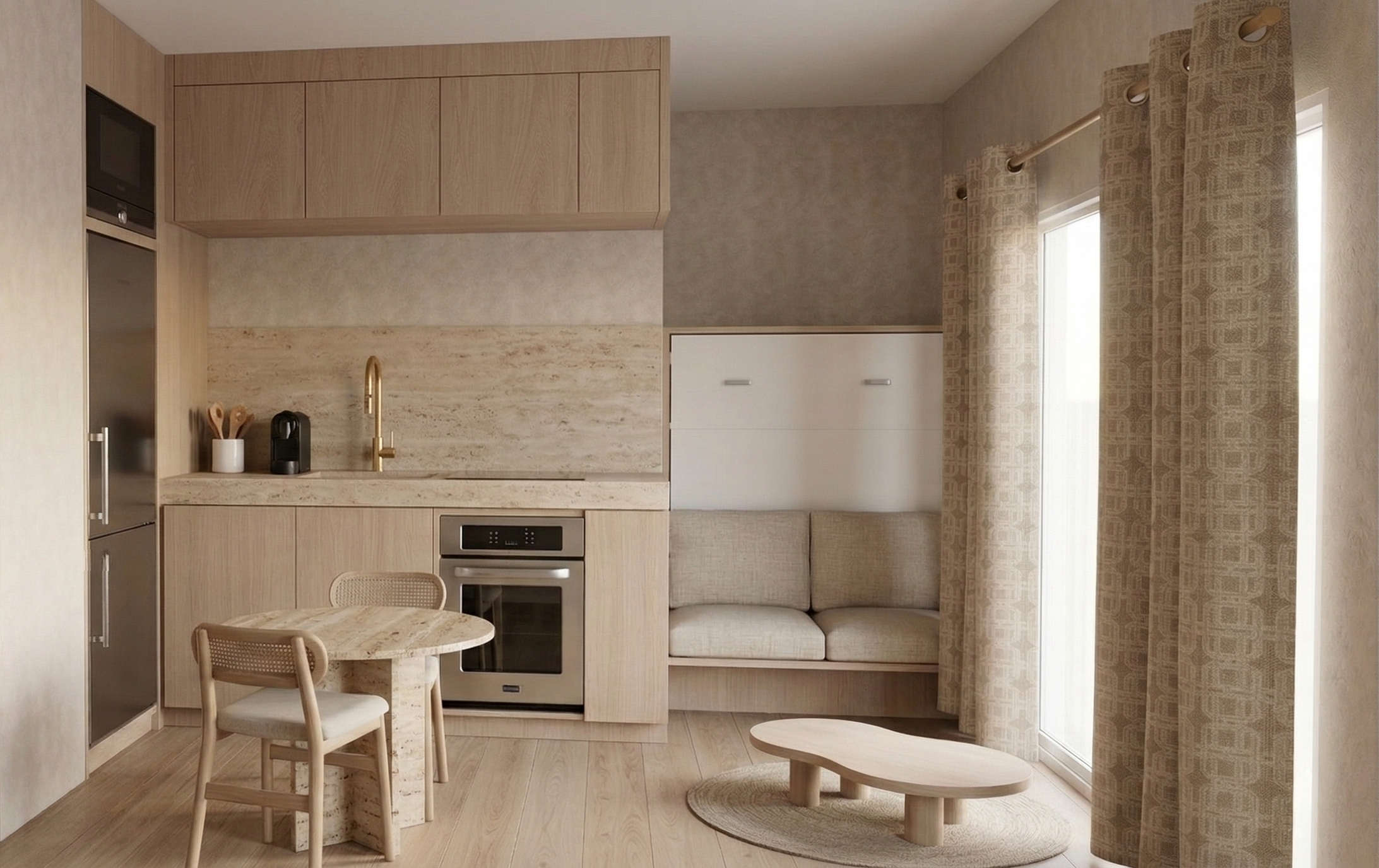 Studio 25m² aménagement japonais minimaliste Saint-Denis — Maison Baobab