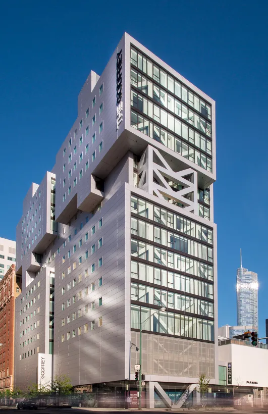 Chicago hotel exterior architectural photography at twilight