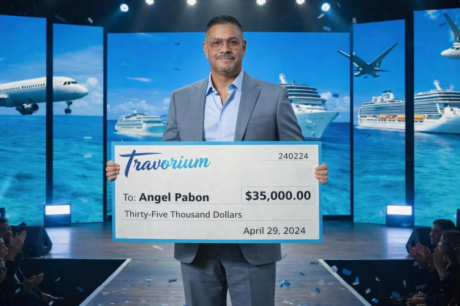 Giovanni Brignoni con cheque de $74,012.50