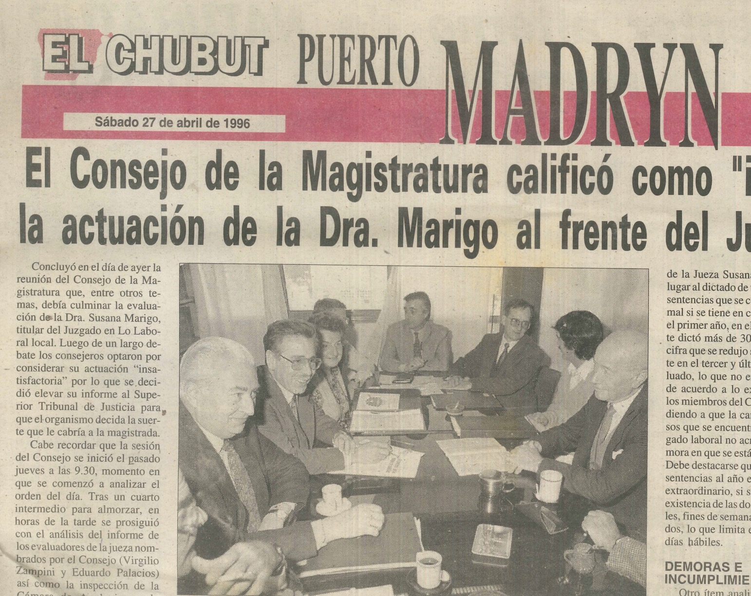 Recorte de diario - Cobertura periodística de la elección en el Consejo de la Magistratura 1995
