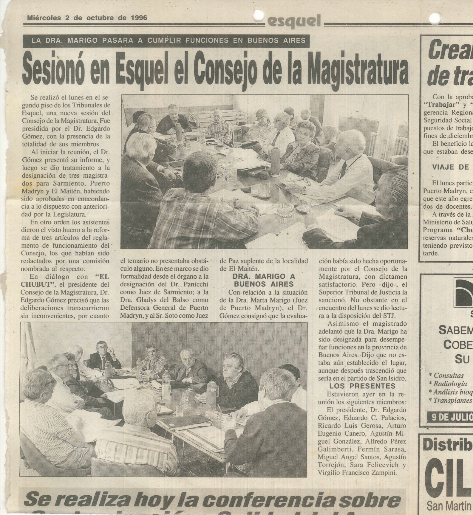 Recorte de diario - Elección de Ricardo Luis Gerosa en el Consejo de la Magistratura 1995