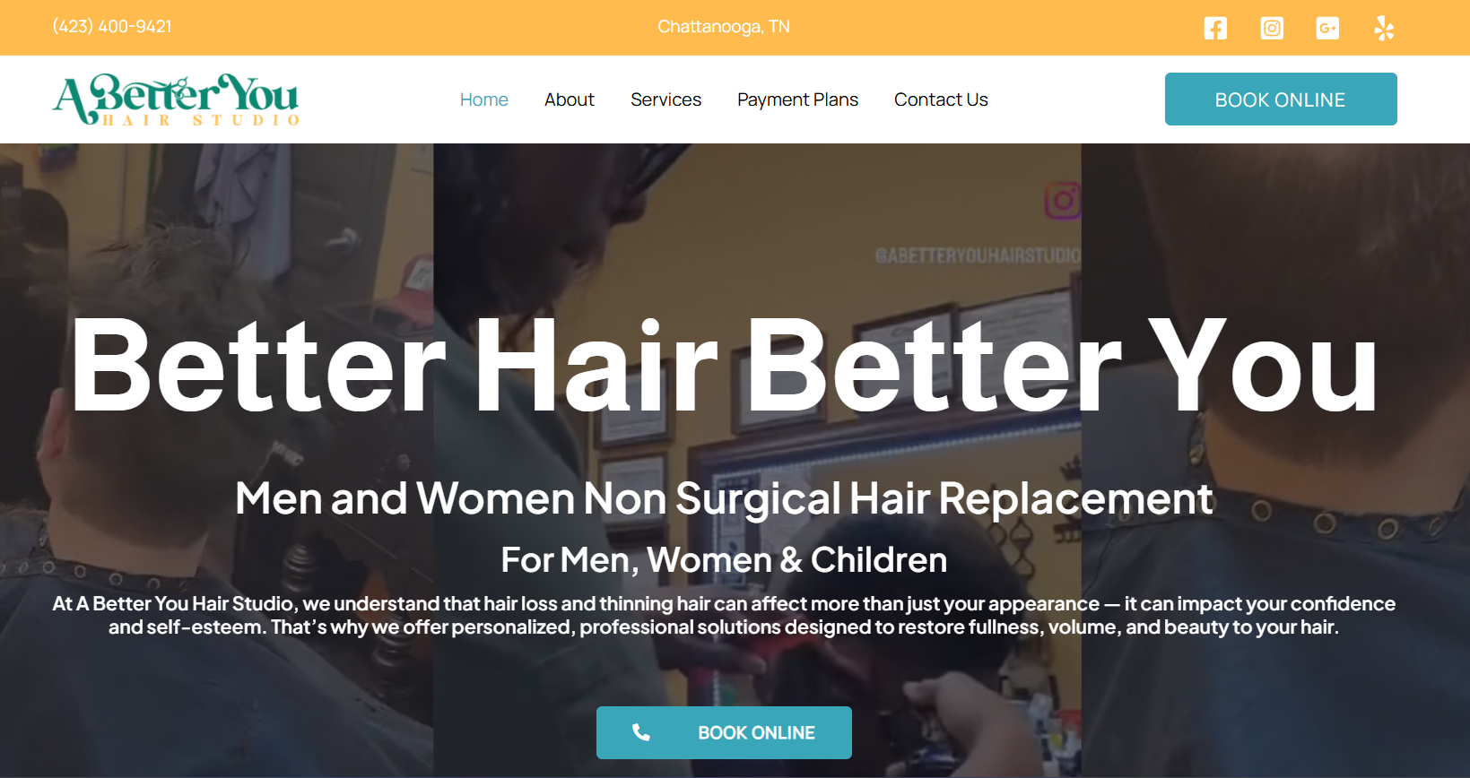 A Better You Hair Studio website screenshot