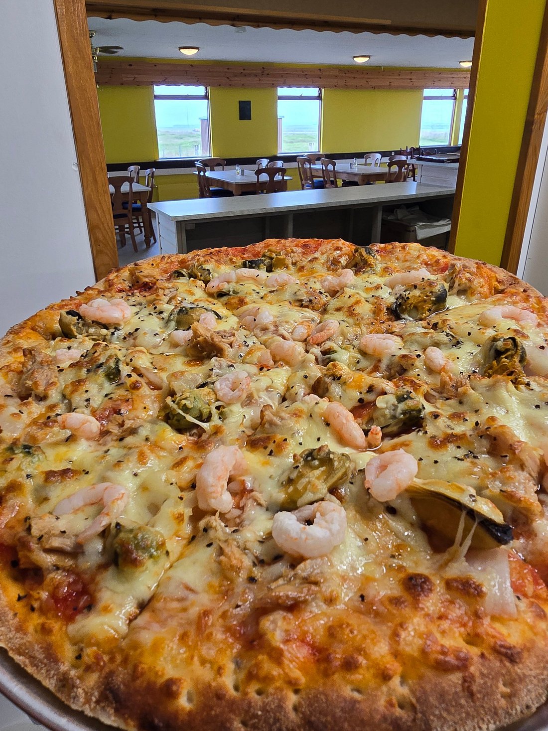 Seafood pizza