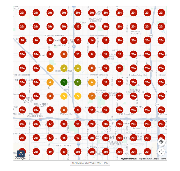 Before heatmap showing poor Google Maps visibility