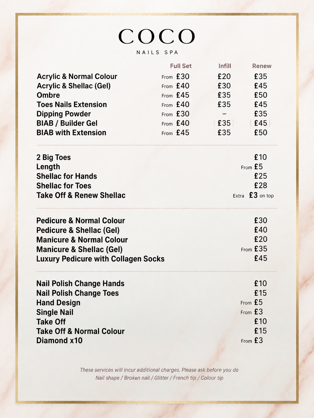 Coco Nails Spa Full Price List