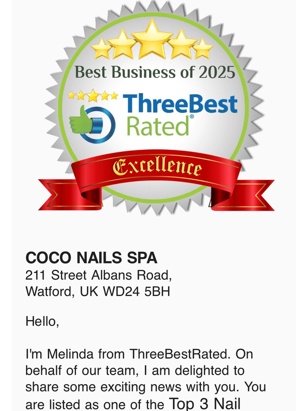 Coco Nails Spa team thank you message to all loyal clients and supporters