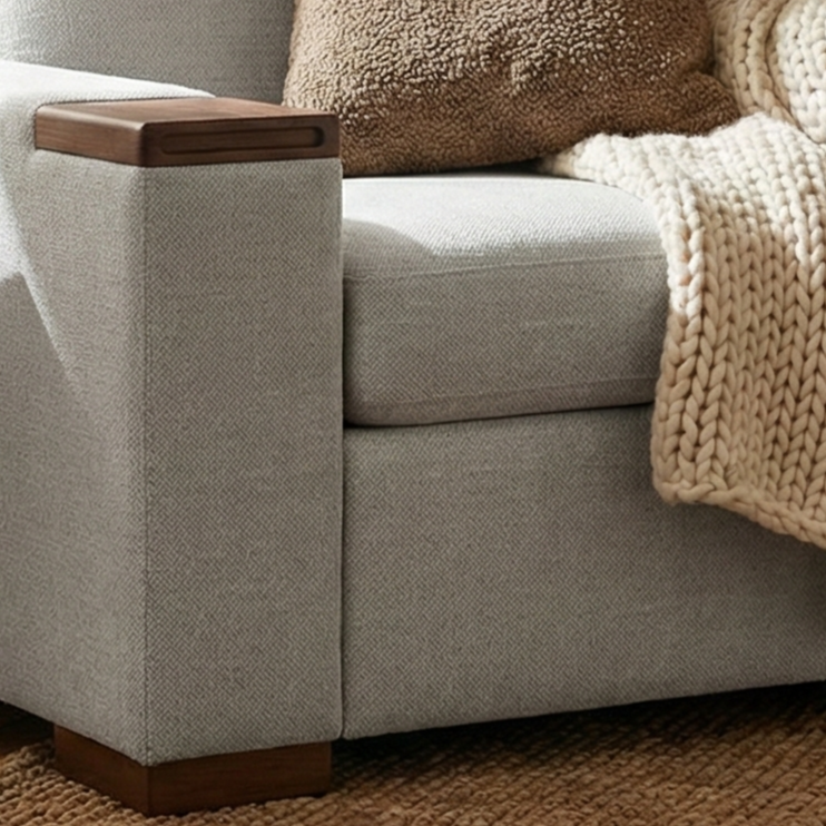 Hardwood arm cap with routed groove detail
