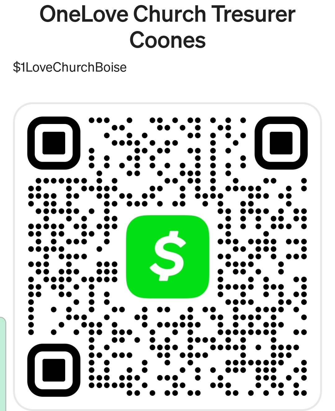 Cash App QR code for $1LoveChurchBoise