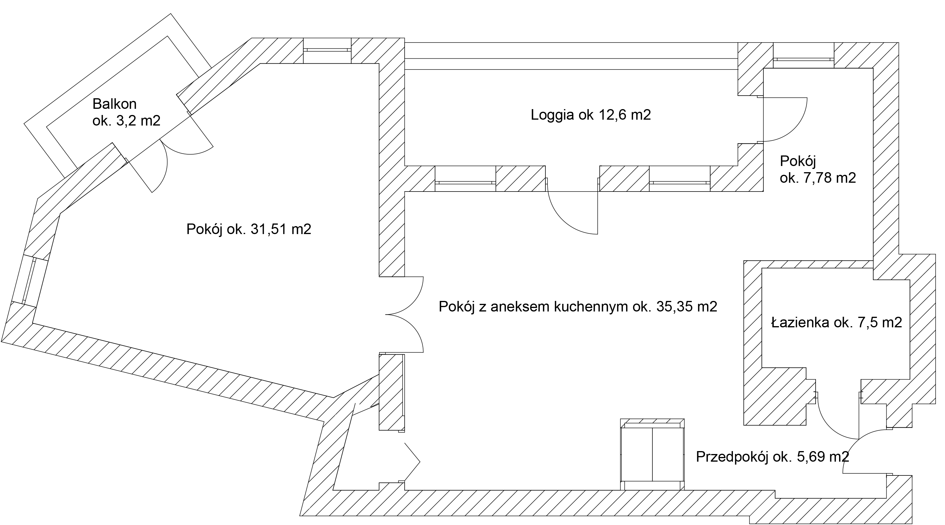 Rzut mieszkania ul. Pomorska 35 Bydgoszcz – układ pomieszczeń