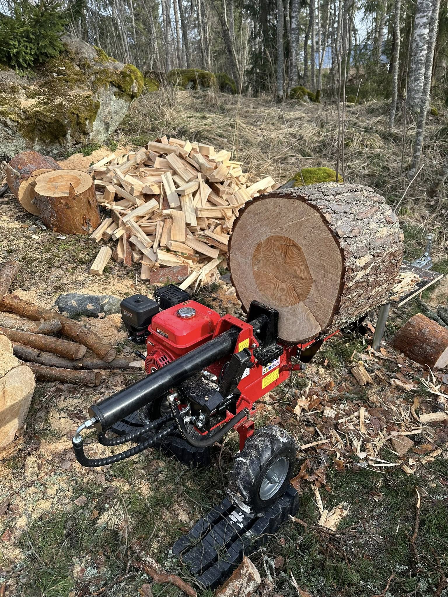 Puut pilkottu klapeiksi klapikoneella