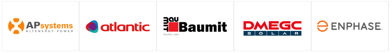 Marques partenaires — AP Systems, Atlantic, Baumit, DMEGC Solar, Enphase