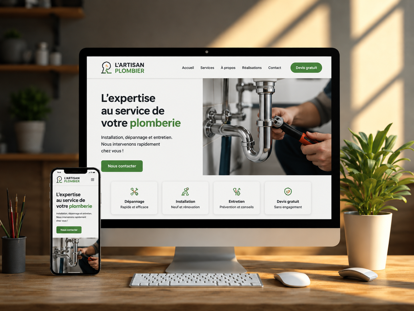 Mockup du site Eau Claire Plomberie sur ordinateur et mobile