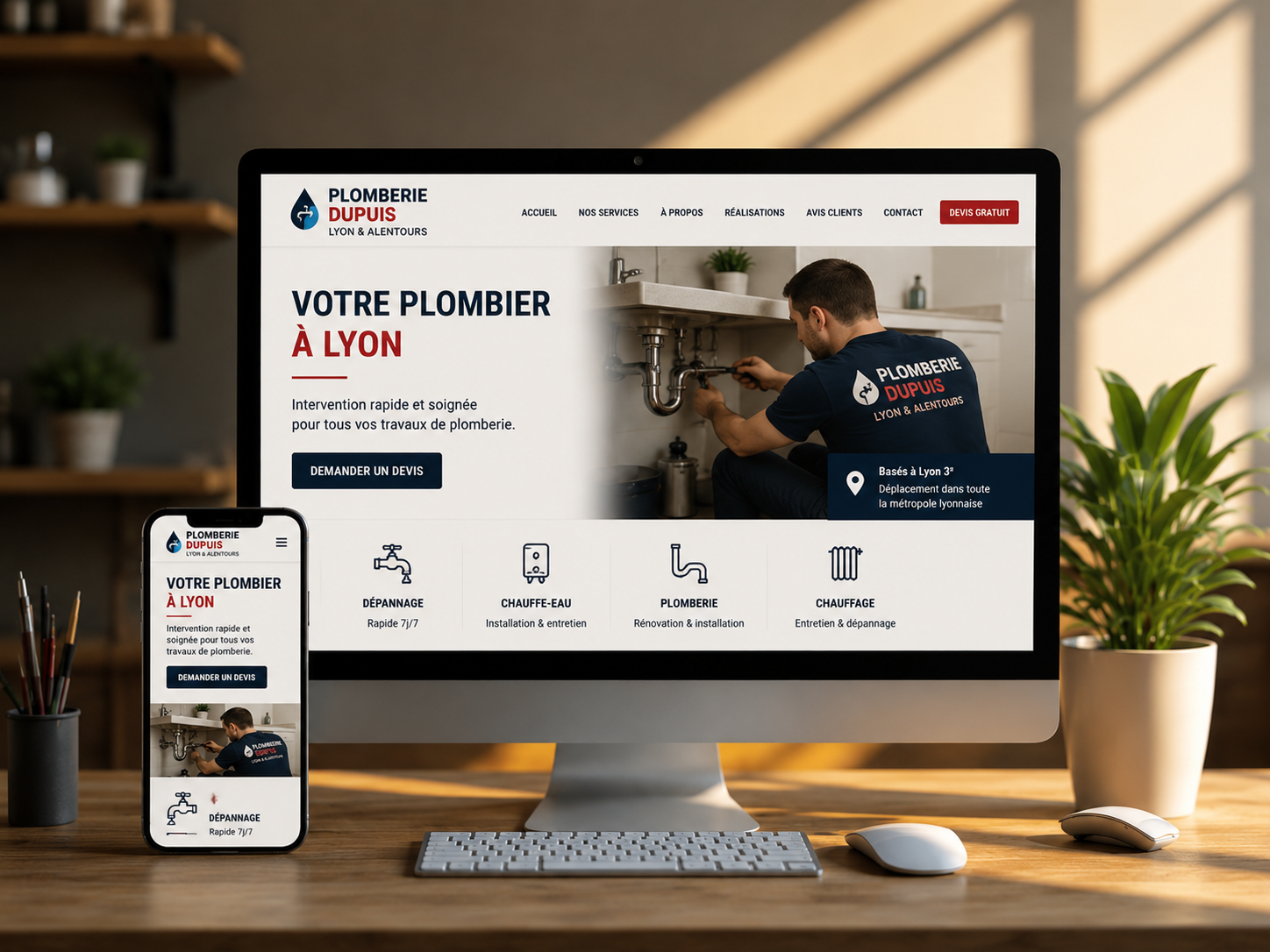 Mockup du site Plombier Pro Paris sur ordinateur et mobile
