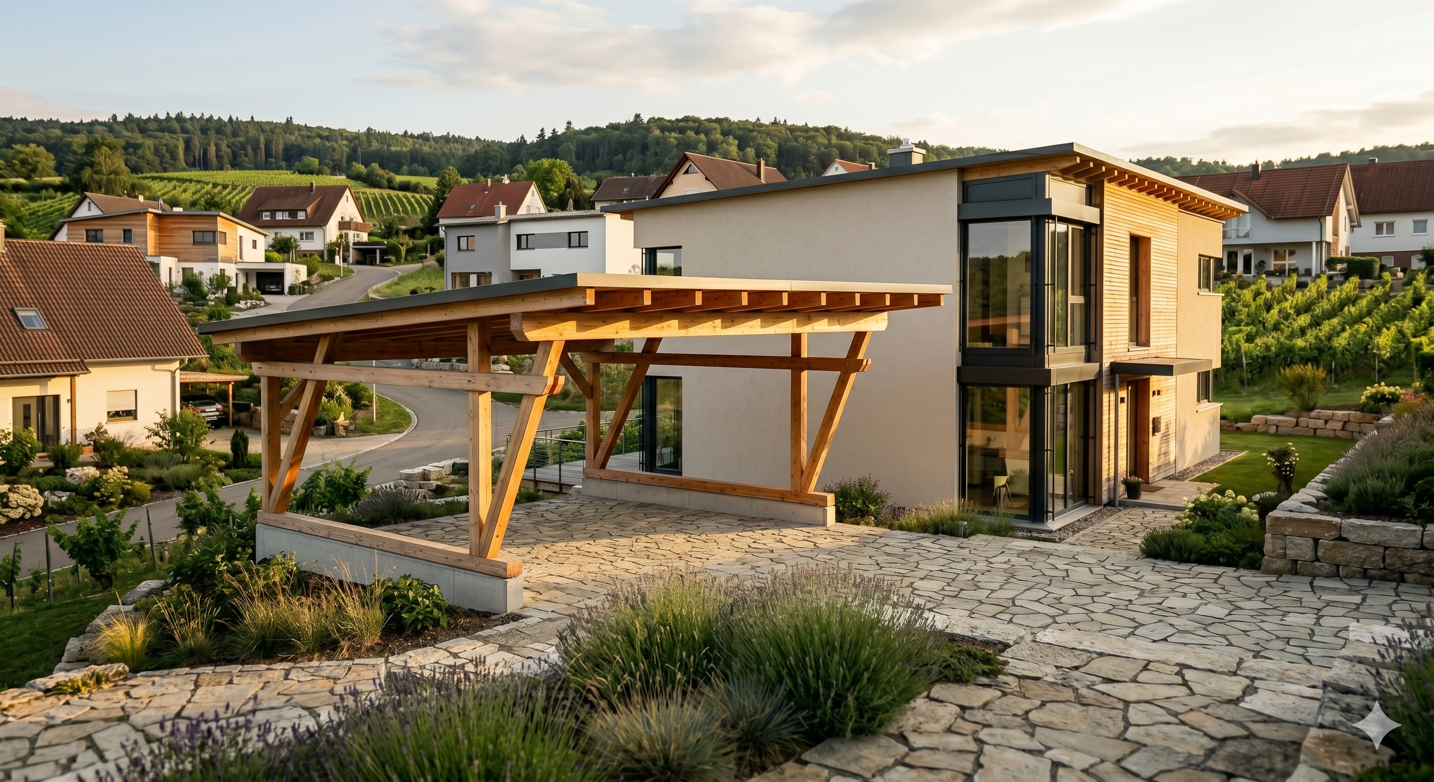 Carports und Überdachungen aus Holz - Zimmerermeister Heilbronn Holzcarport bauen Heilbronn - Zimmerei LESNIKHAUS Meisterbetrieb