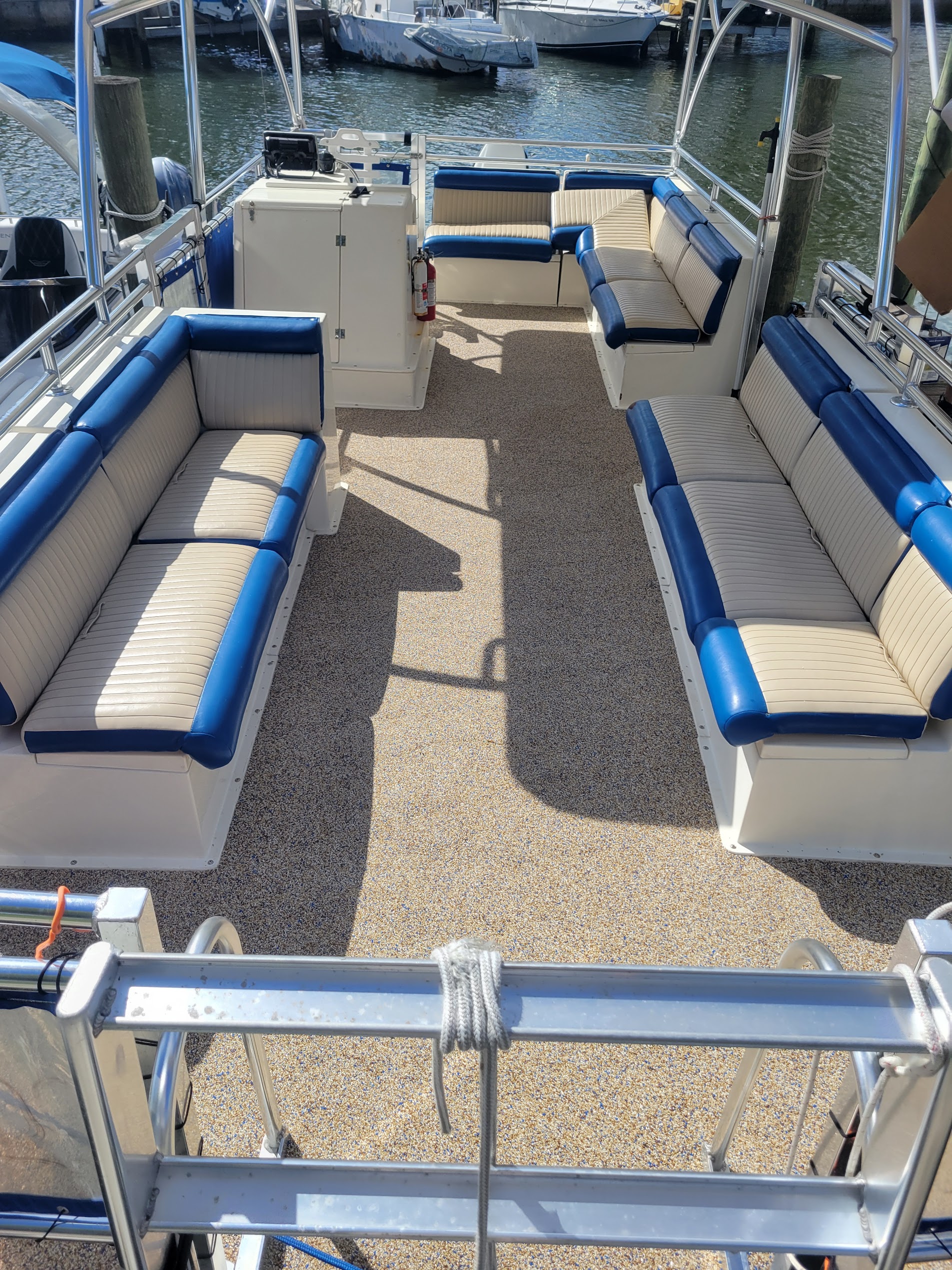 Boat deck after SafeFloor rubber coating — tan custom color
