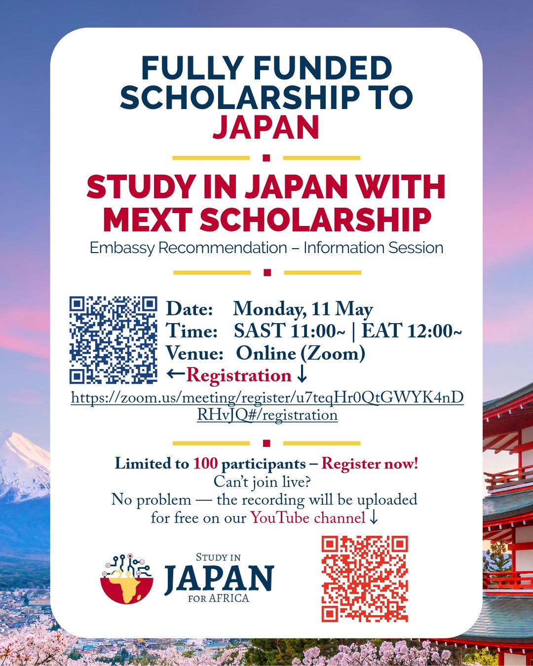 MEXT Scholarship Embassy Recommendation — Online Information Session