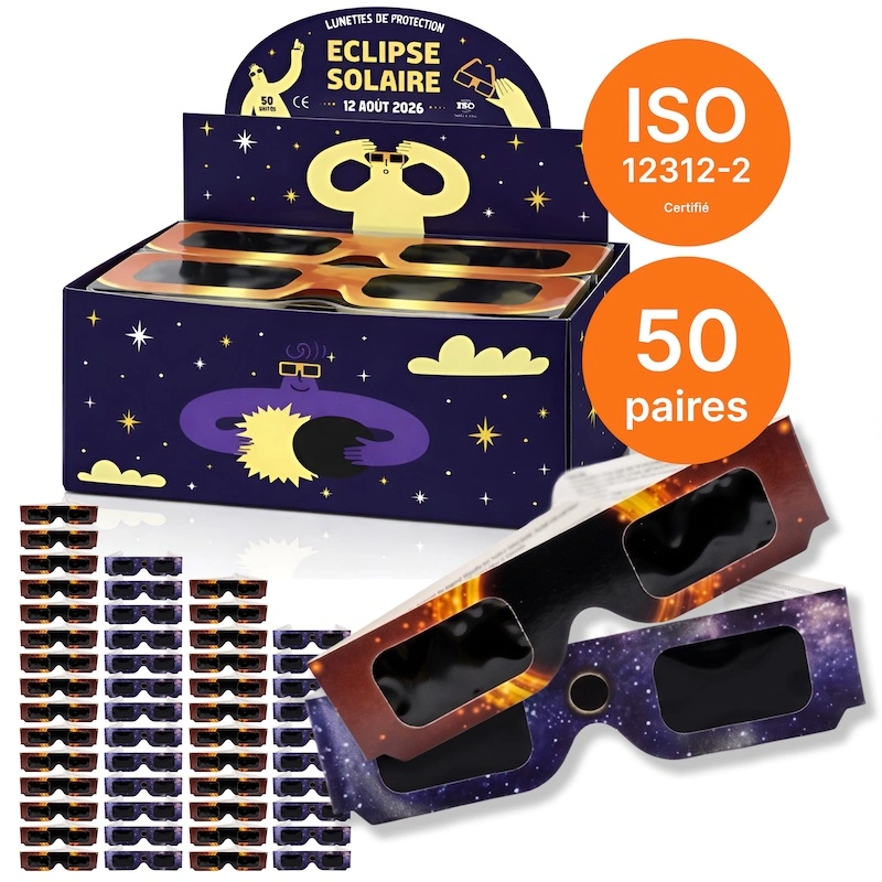 Pack 50 lunettes éclipse solaire ISO 12312-2 — meilleur prix