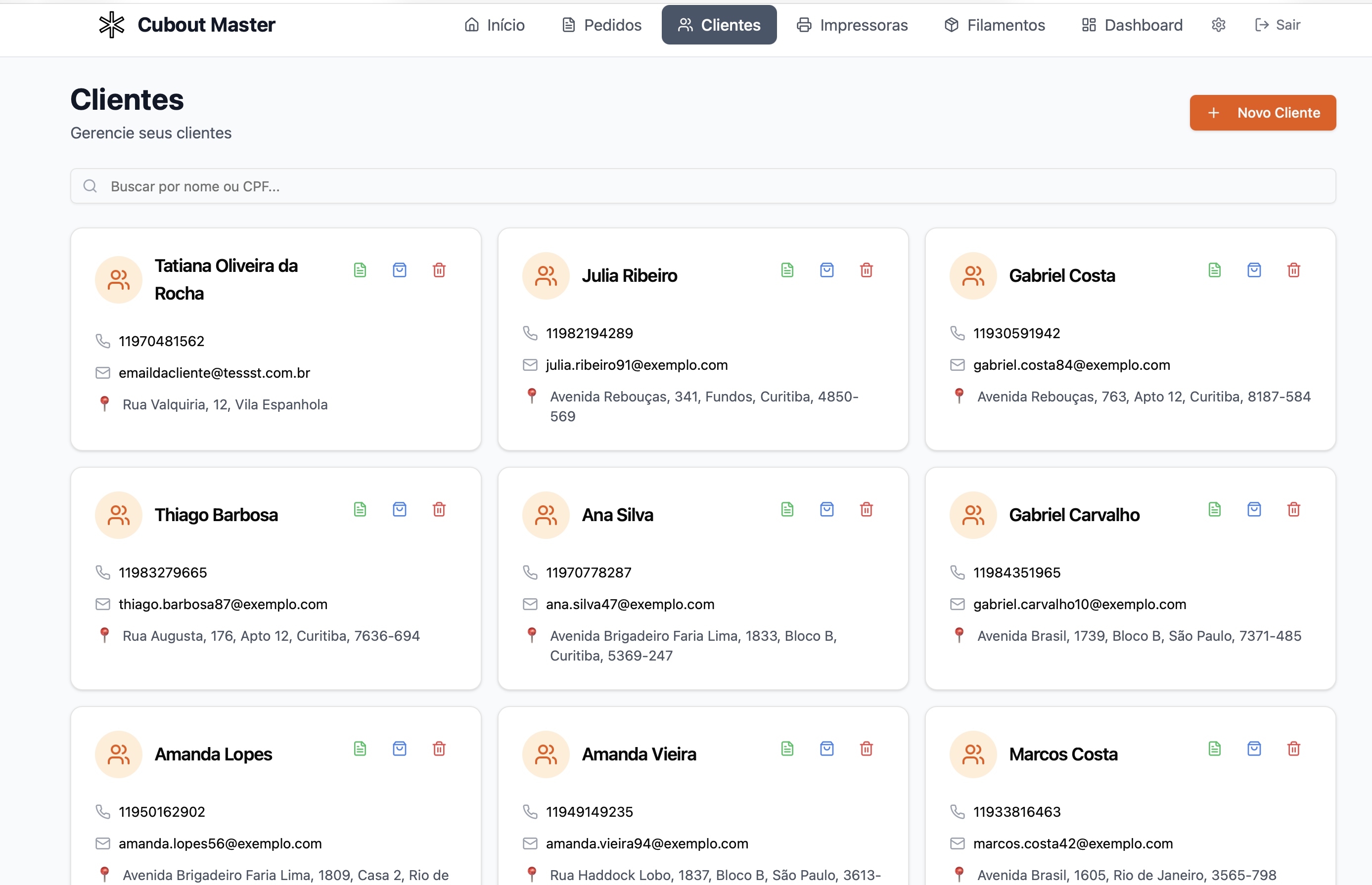 Interface — Clientes