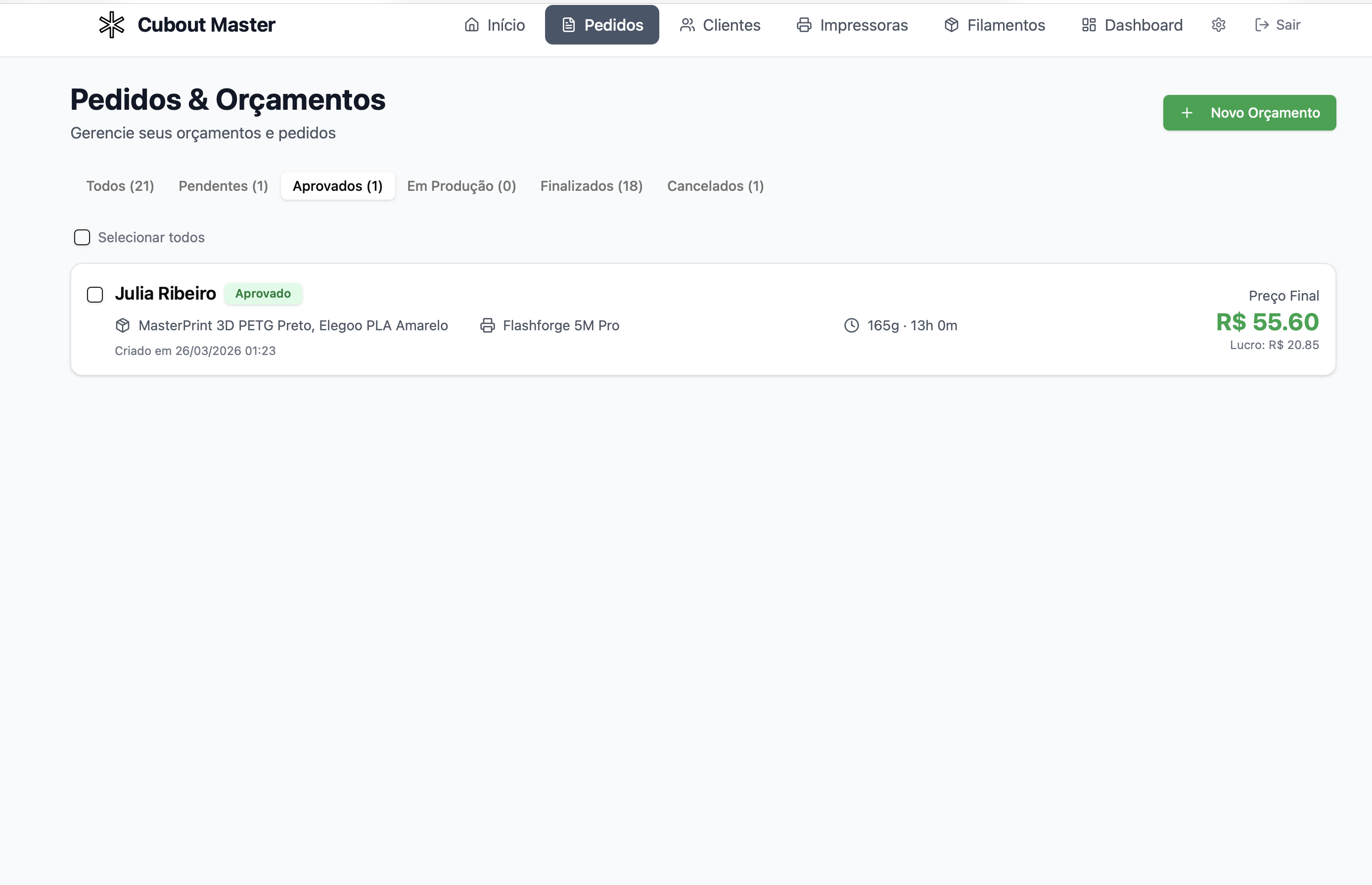 Interface — Pedidos