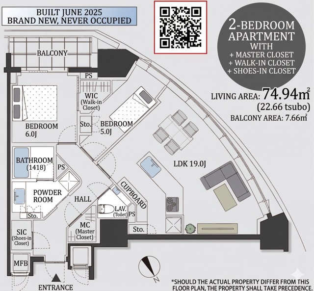 Floor Plan — Park Court Kitaaoyama 4th Floor 2LDK+MC+WIC+SIC 74.94㎡