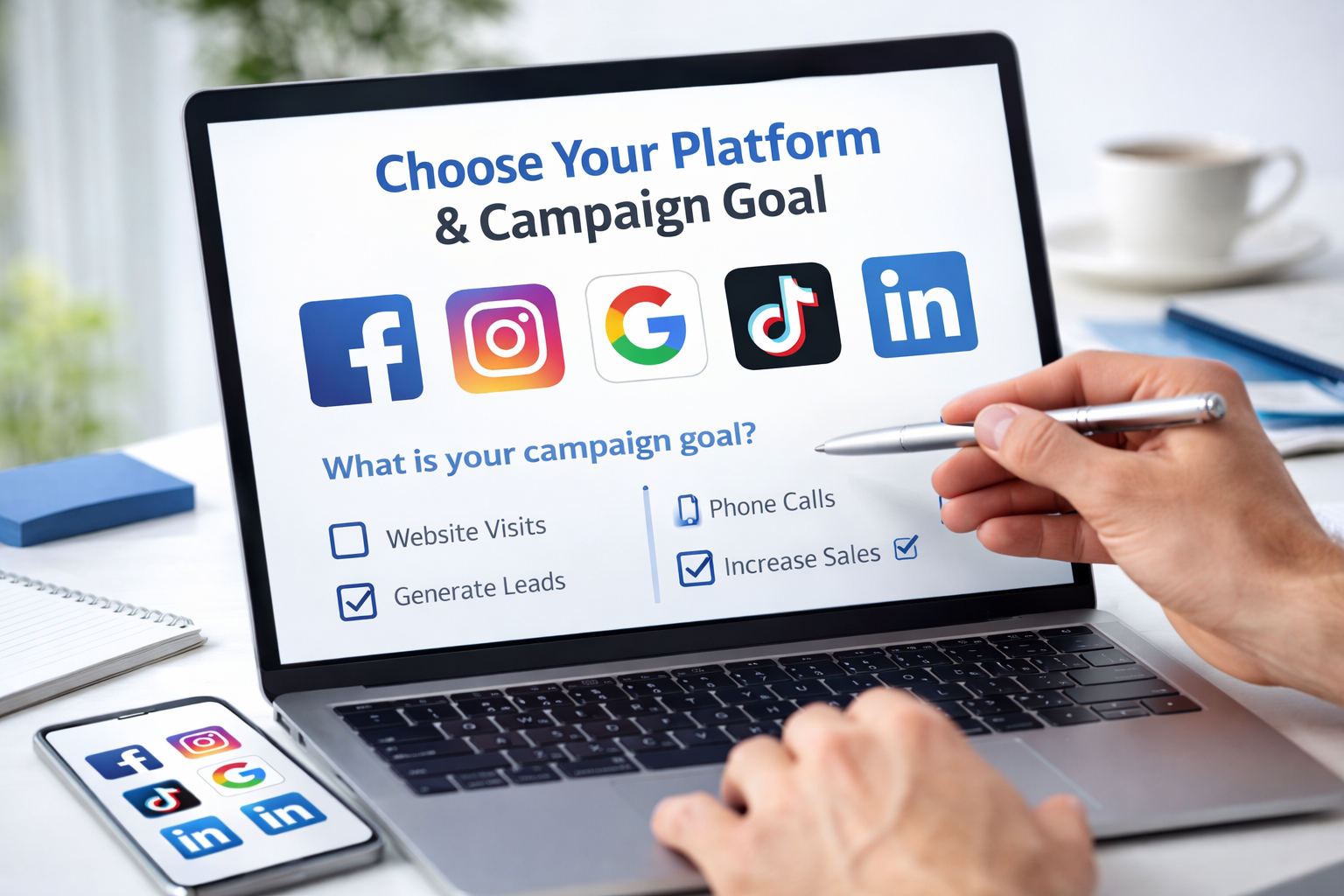 How to create ads with AI — Step 02 Step 02: Choose Your Platform & Campaign Goal