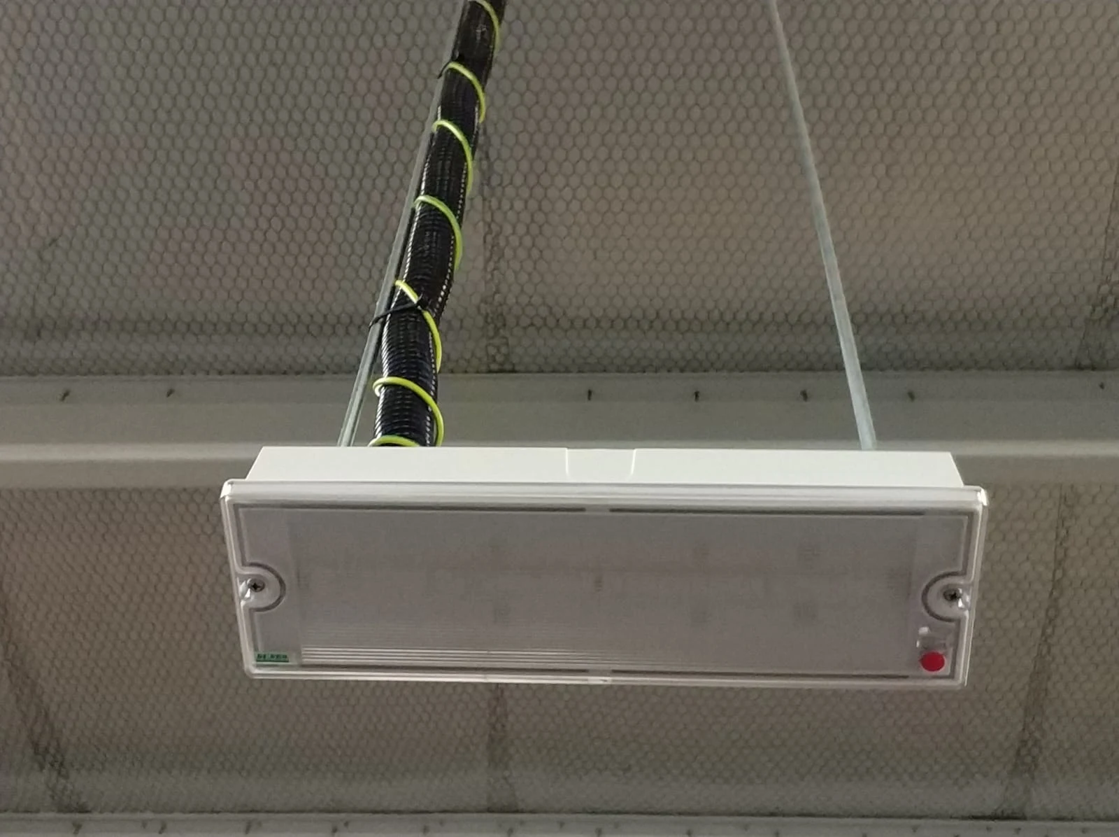 Ezzogenics emergency lighting installation Wall-mounted emergency light box with wiring installed in Singapore building