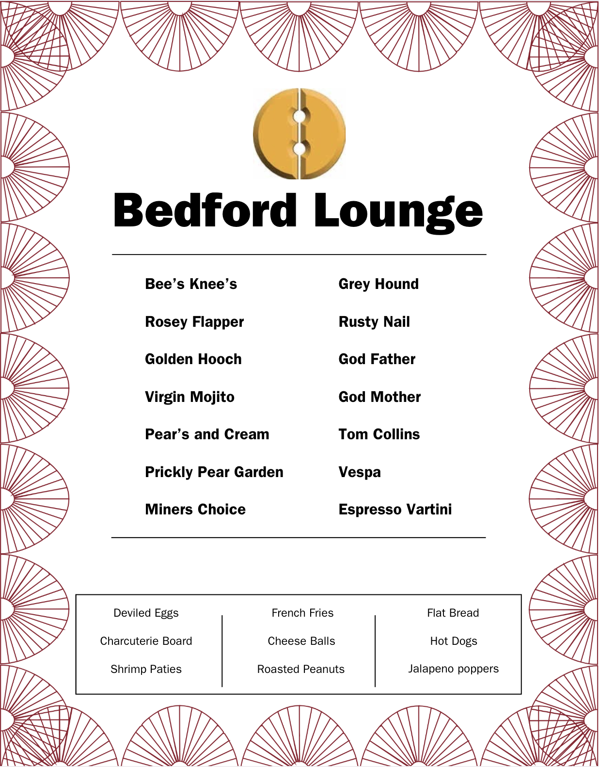 Bedford Lounge Menu