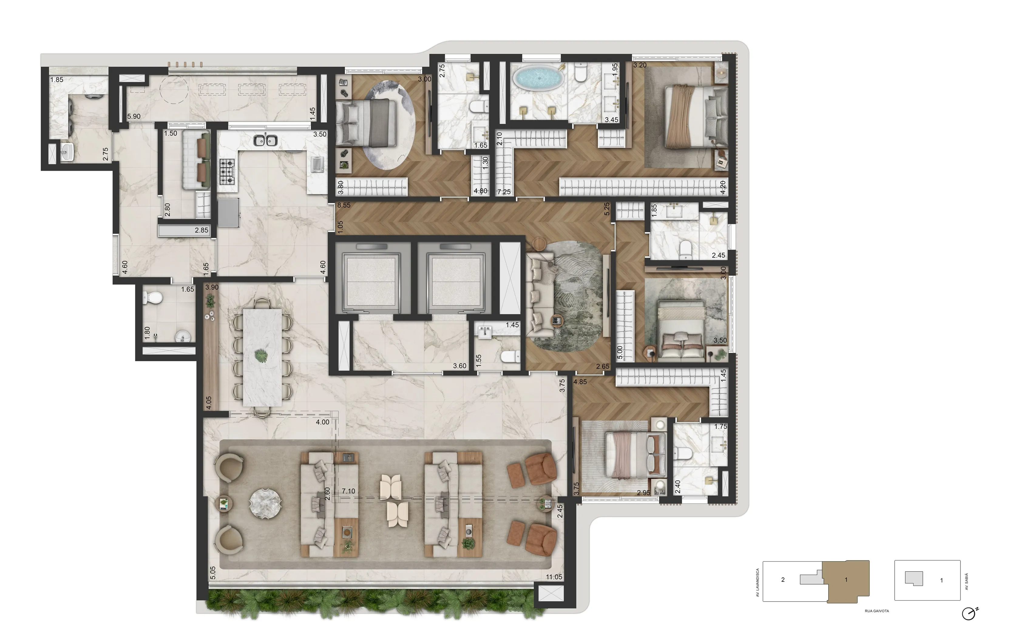 Planta tipo — Torre 2 Final 1 — 283m² — La Galerie Moema