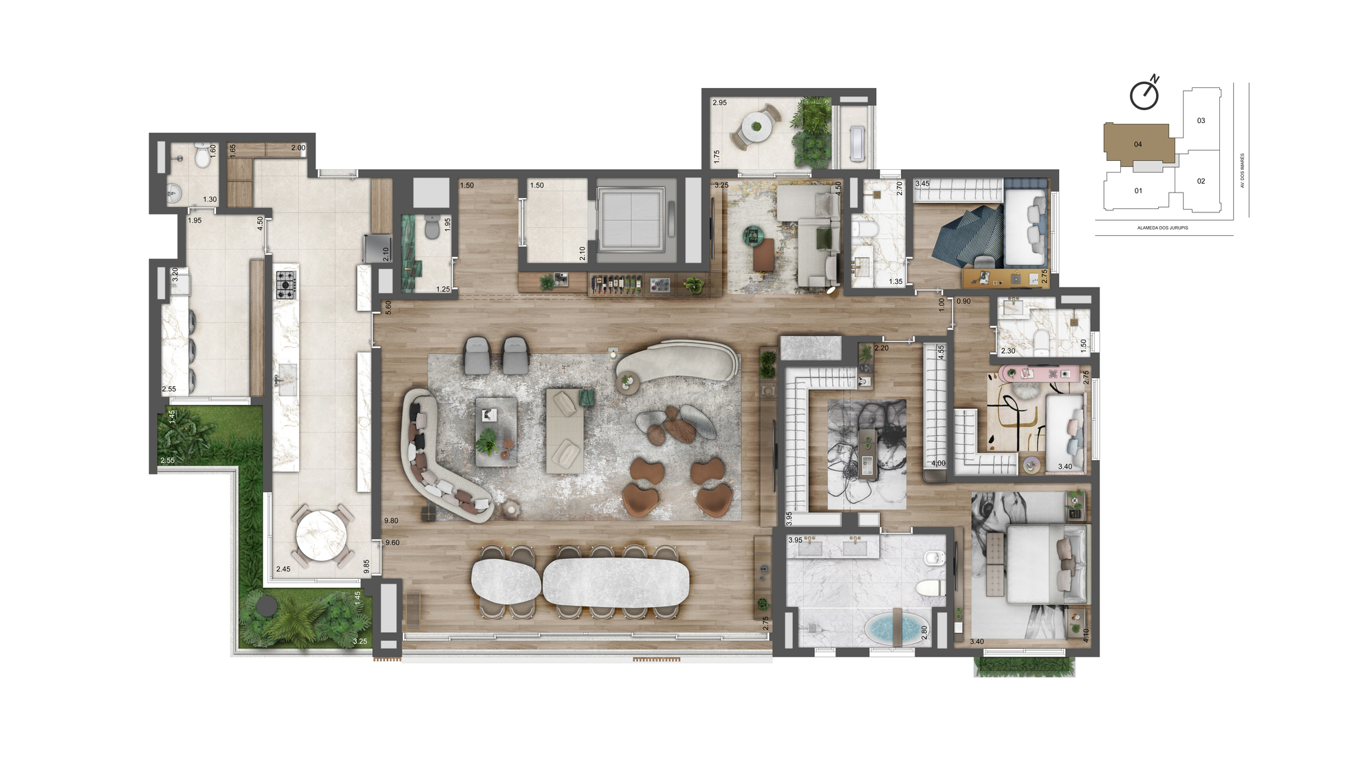 Planta 3 Suítes Cyrela Moema Yoo — 269,50m² com closet e cozinha ampliados