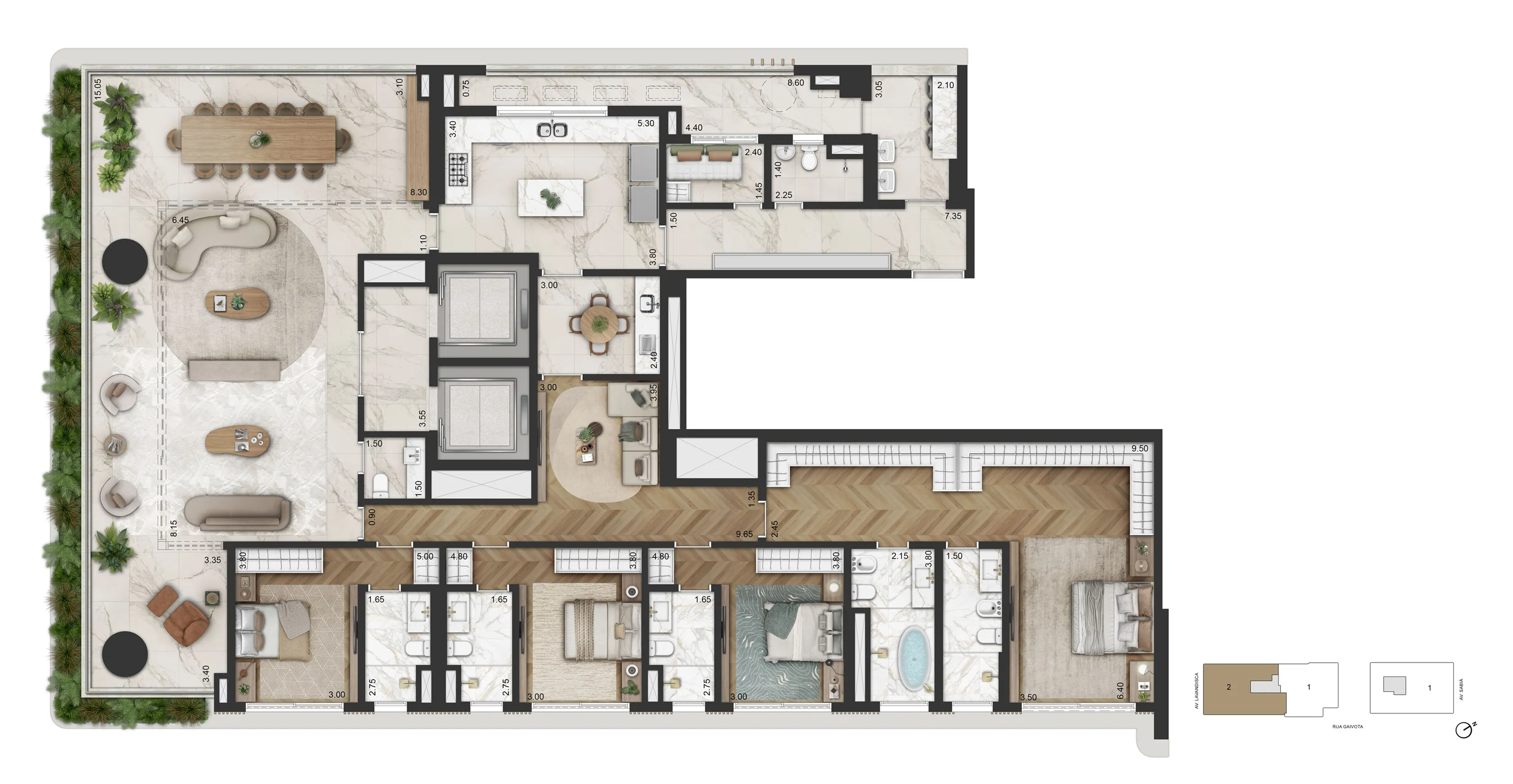 Planta tipo — Torre 2 Final 2 — 345m² — La Galerie Moema