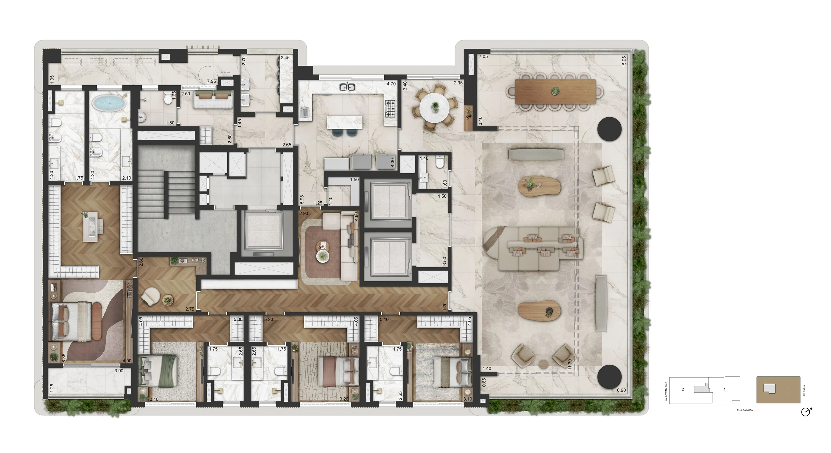Planta tipo — Torre 1 Final 1 — 416m² — La Galerie Moema