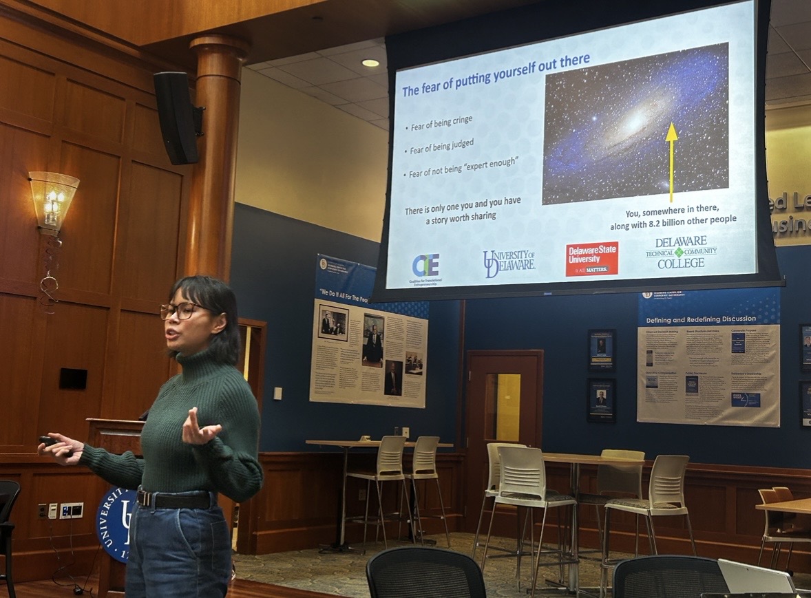 Erha Andini speaking at University of Delaware