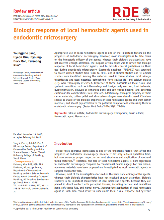 Biologic response of local hemostatic agents used in endodontic microsurgery.