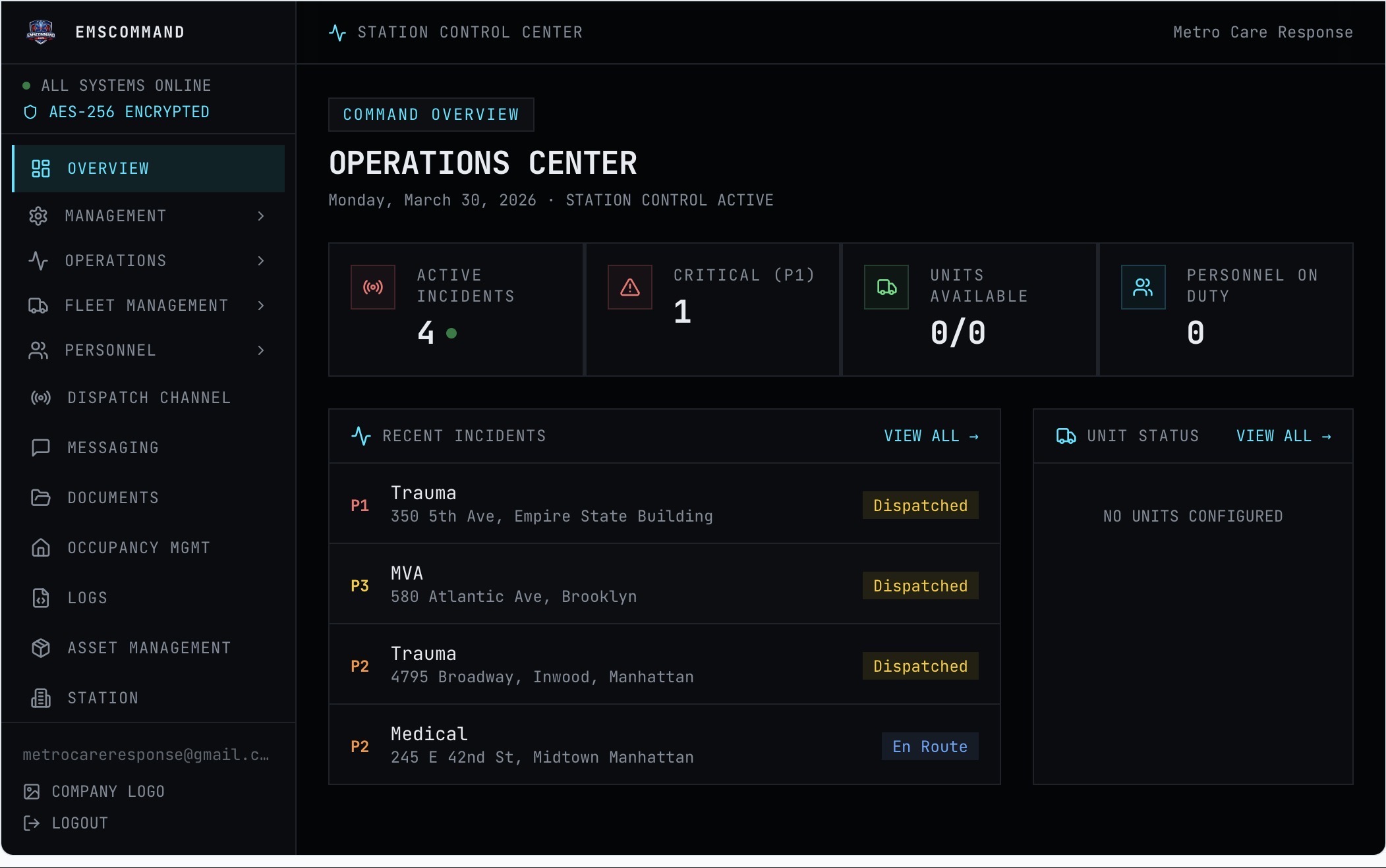 EMS Command CAD Dashboard