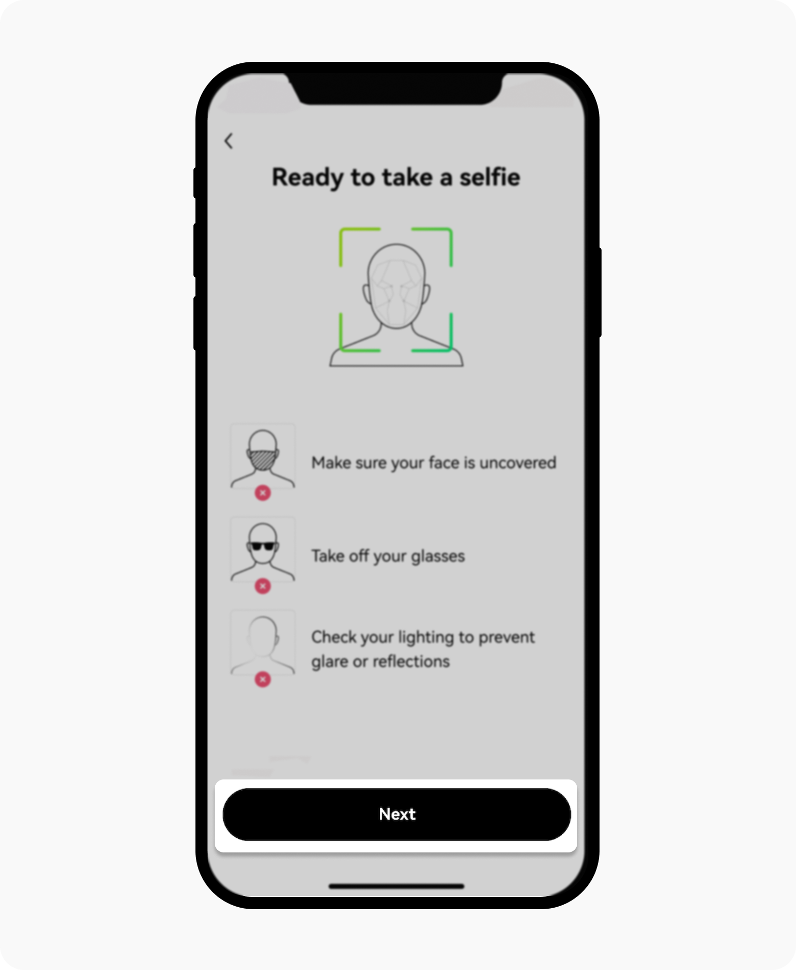 OKX liveness check — face scan frame for KYC selfie verification