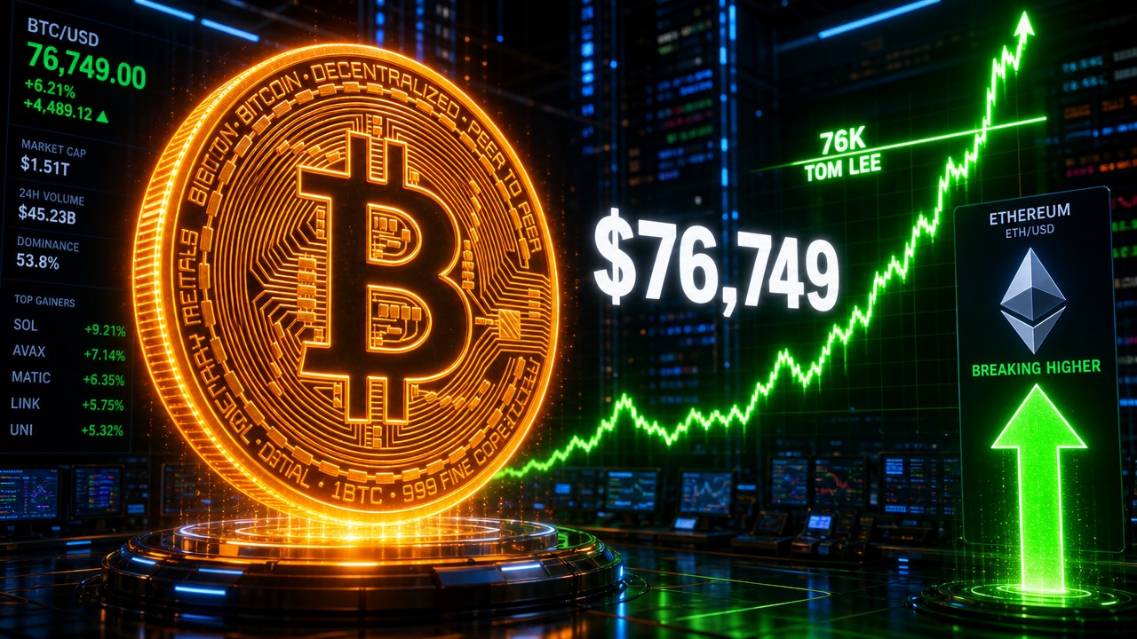 Bitcoin news today May 19 2026 — BTC tests $76K Tom Lee threshold, ETH diverges green