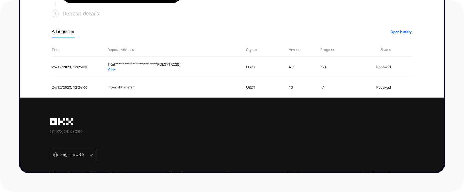 OKX You own crypto success screen — purchase confirmation showing BTC or ETH acquired