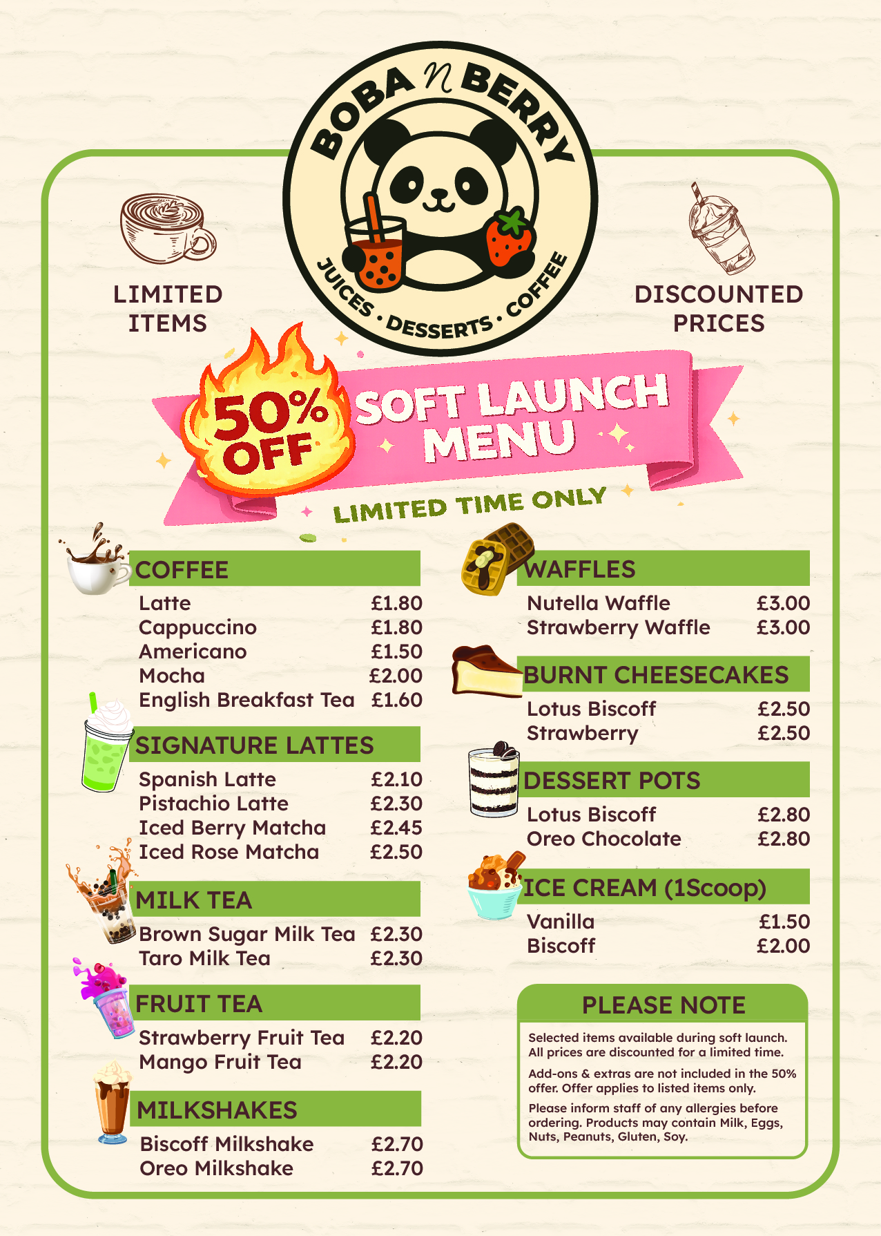 Boba N Berry Launch Menu — 50% off for 2 weeks
