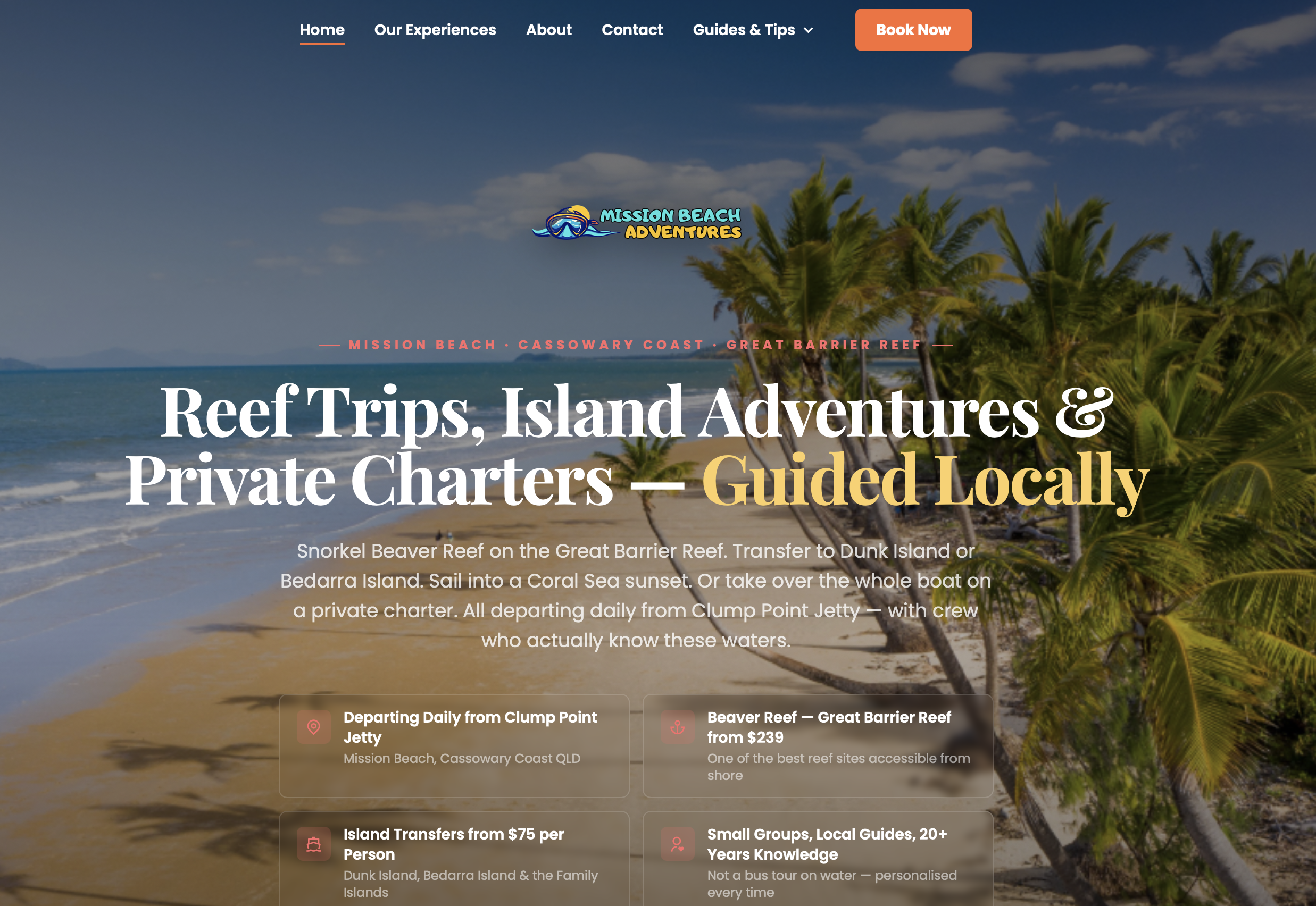 Mission Beach Adventures website