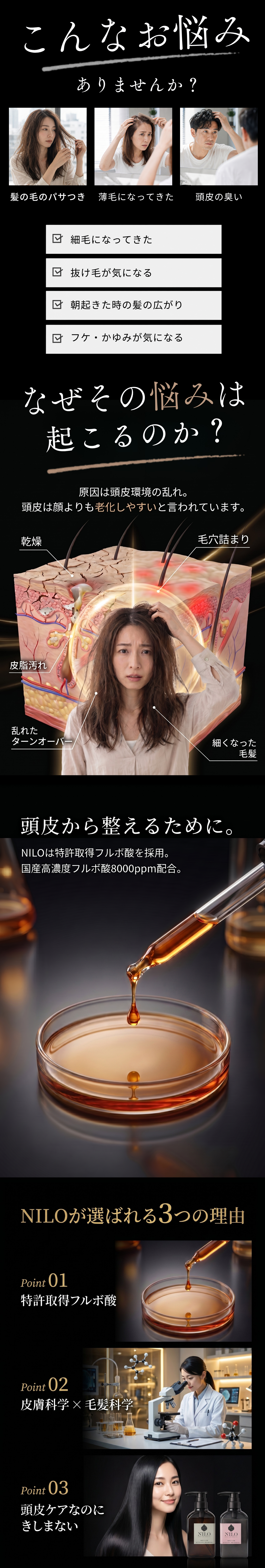 頭皮の悩みにアプローチ NILOフルボ酸ヘアケア