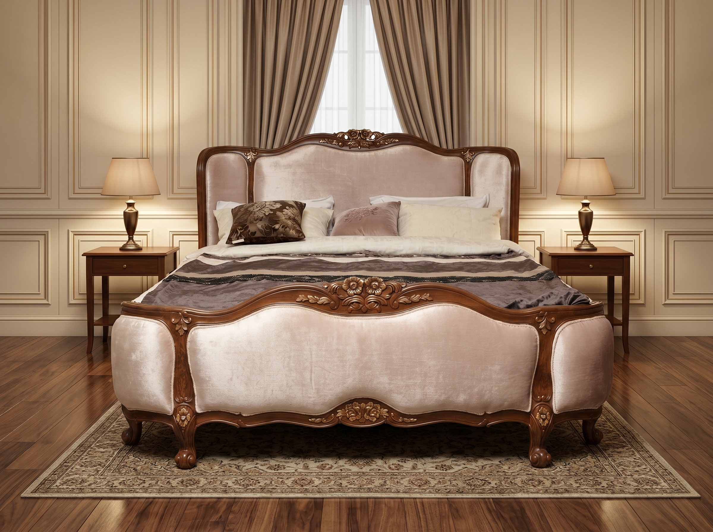 Louis XV Velvet Frame Bed
