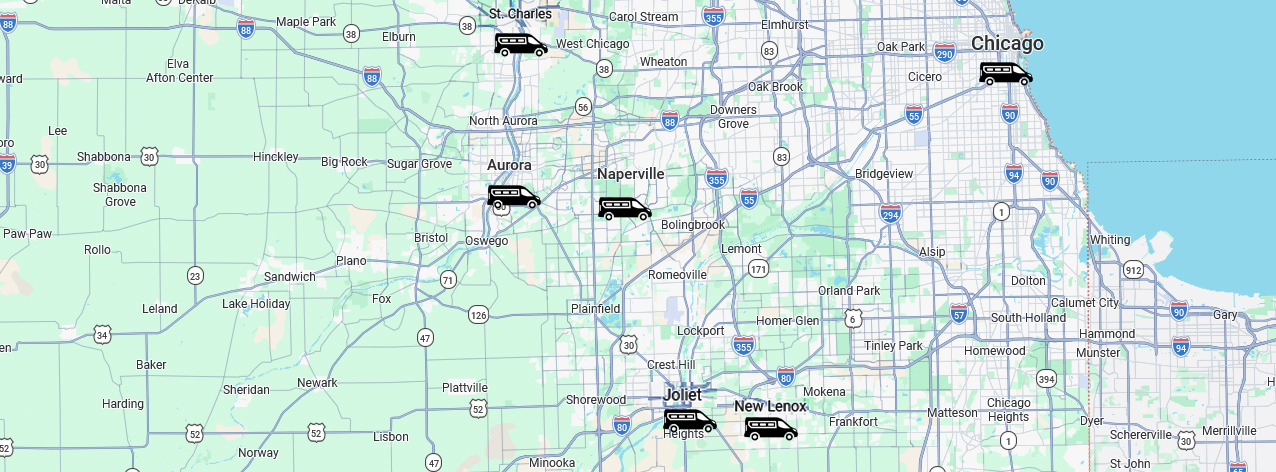 Service Areas Map - Chicago and surrounding Illinois cities