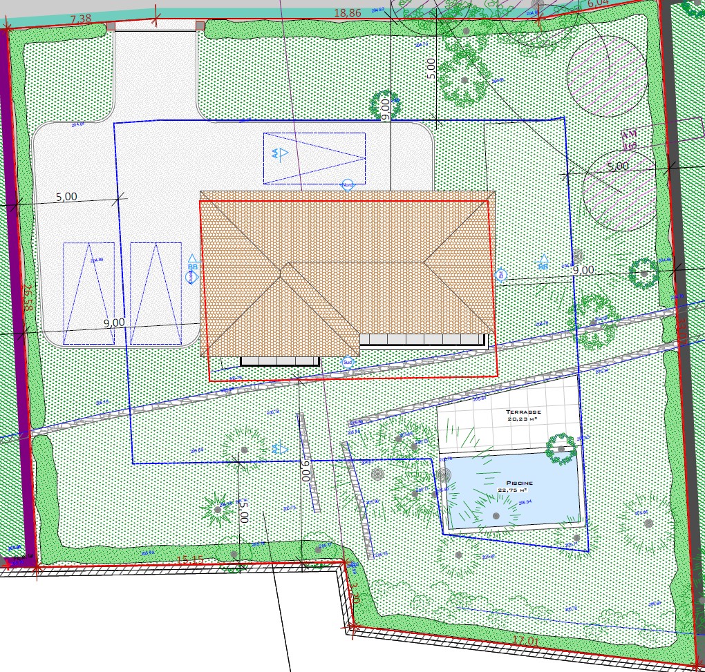 Maison R+1 provençale — Plan masse
