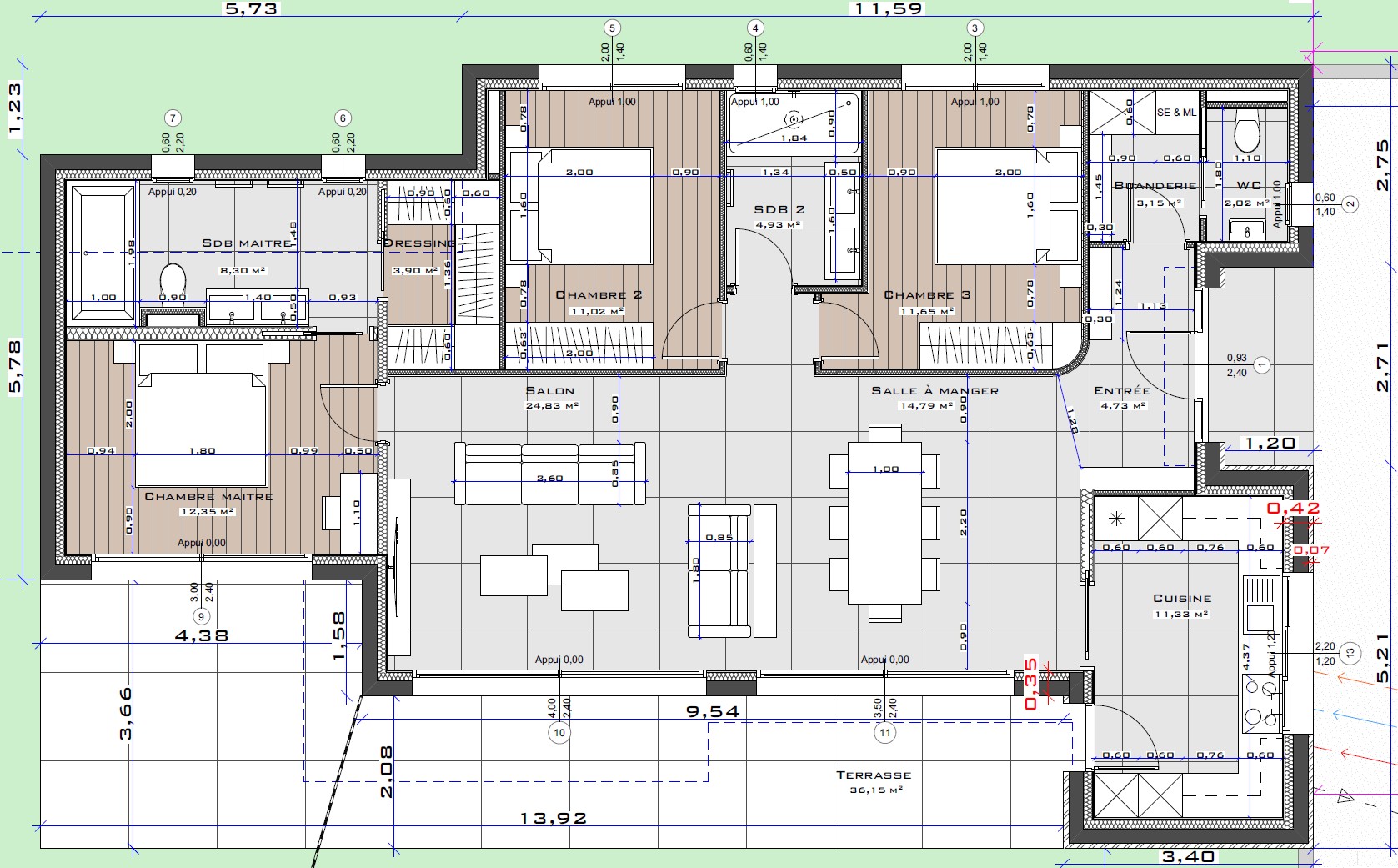 Maison de plain-pied contemporaine — Plans