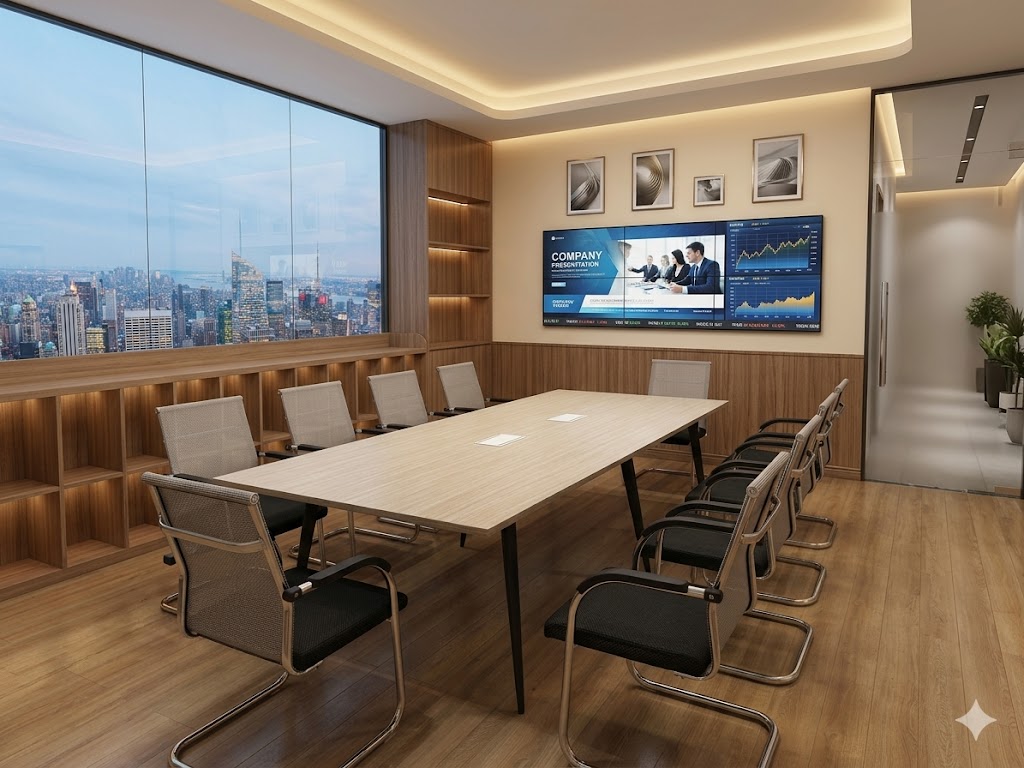 طاولة اجتماعات فاخرة من خشب الجوز الأصفر