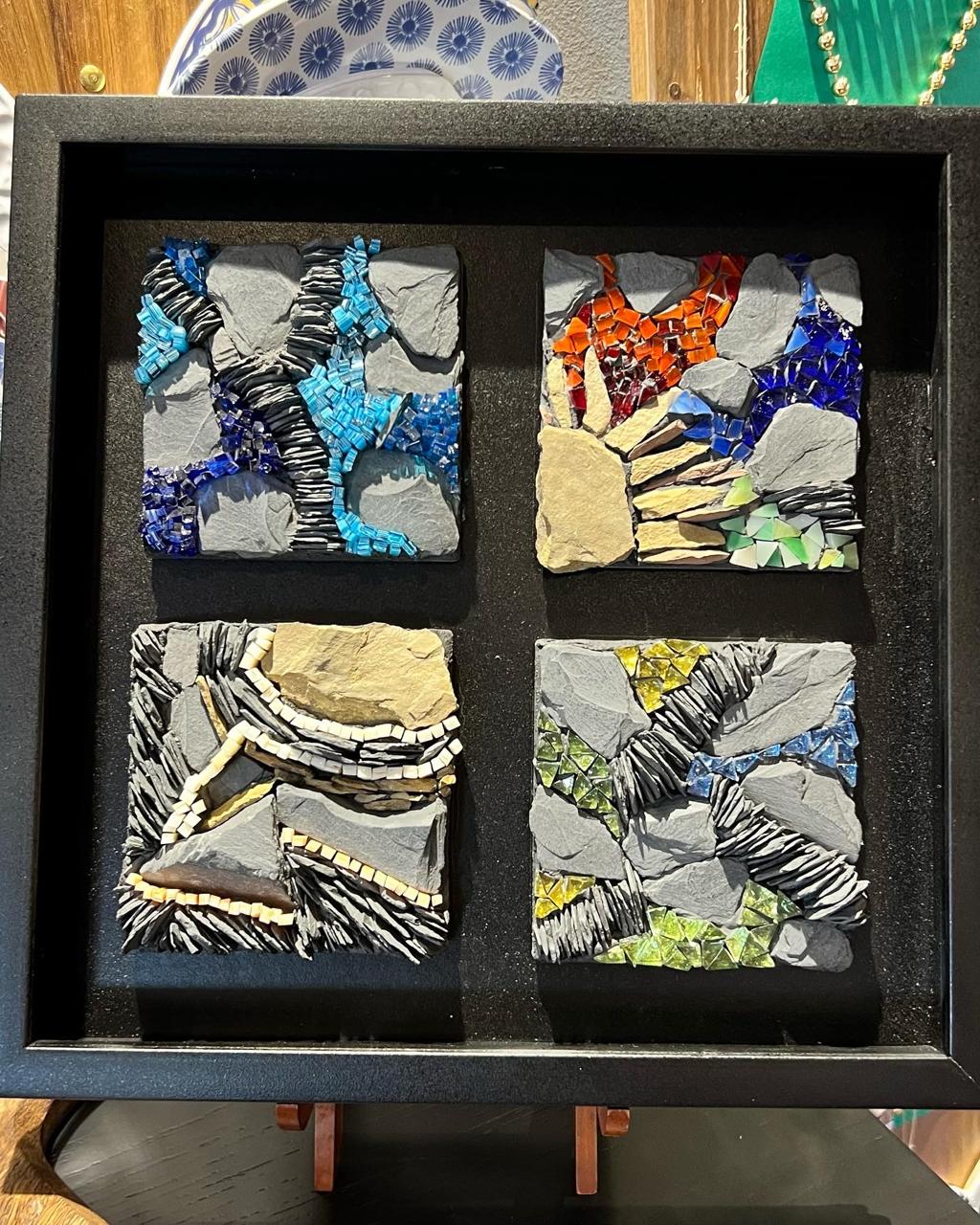 Medina Table Low mosaic table in terracotta and ochre with carved wooden top