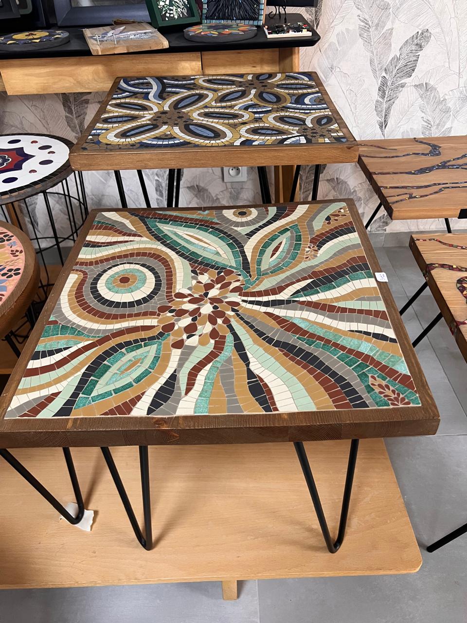 Flame Artwork Abstract mosaic wall art of dancing flames in burnt orange gold and deep red