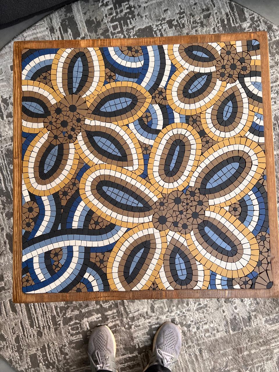 Golden Ember Wall mosaic artwork of glowing embers in deep red amber and molten gold